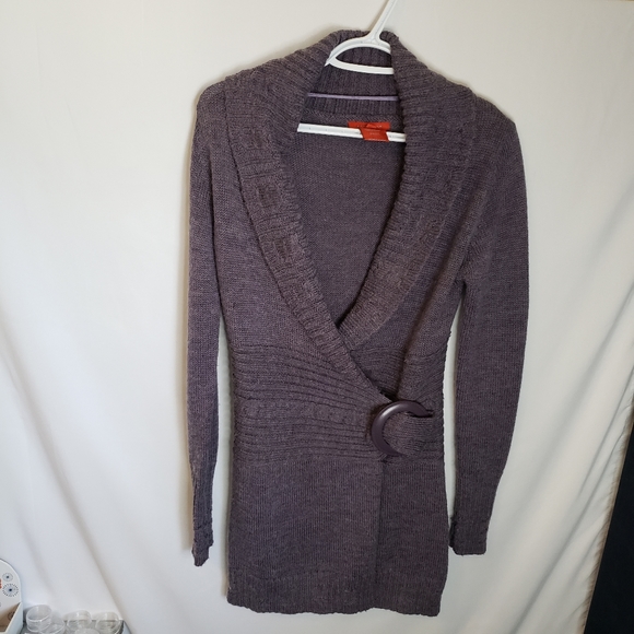 Jane blue cardigan with belted closure mauve - Picture 1 of 4